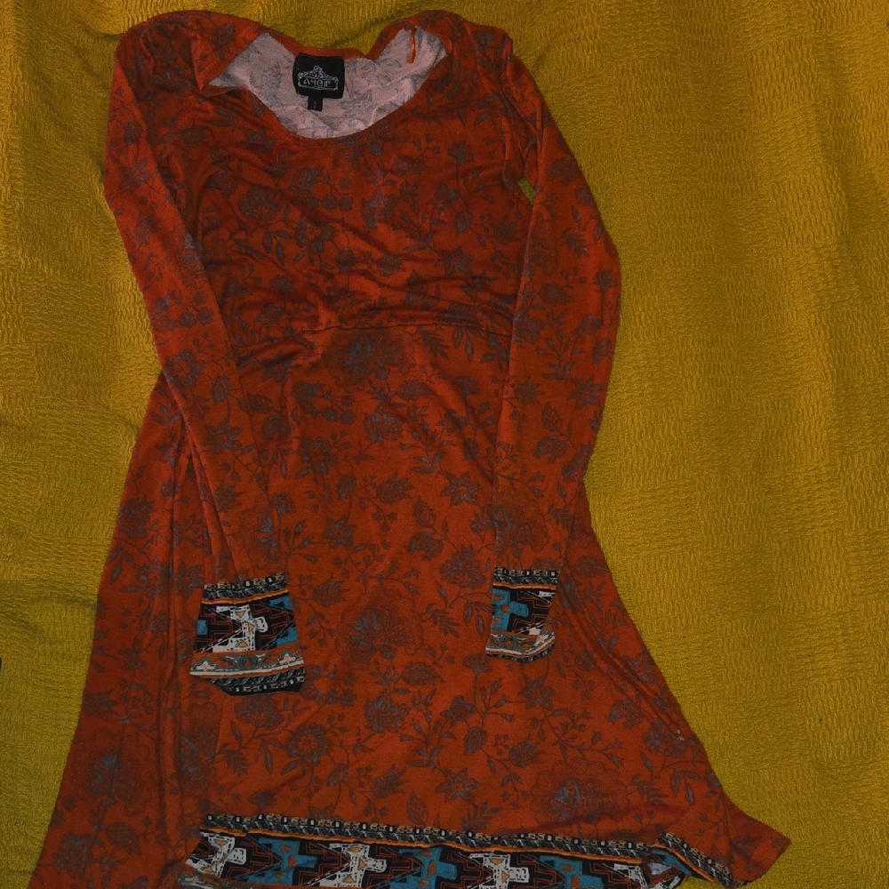 Angie Orange Floral Long Sleeve Dress